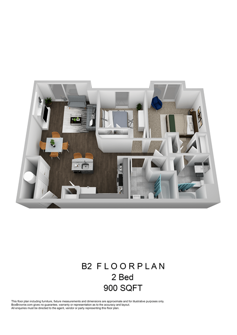 Floor plan for 2 beds, 2 baths, 900 sqft